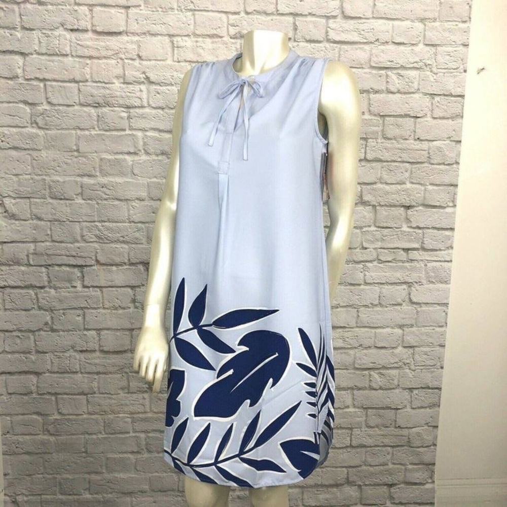 Merona Tropical Casual Blue Dress with Leaf Pattern